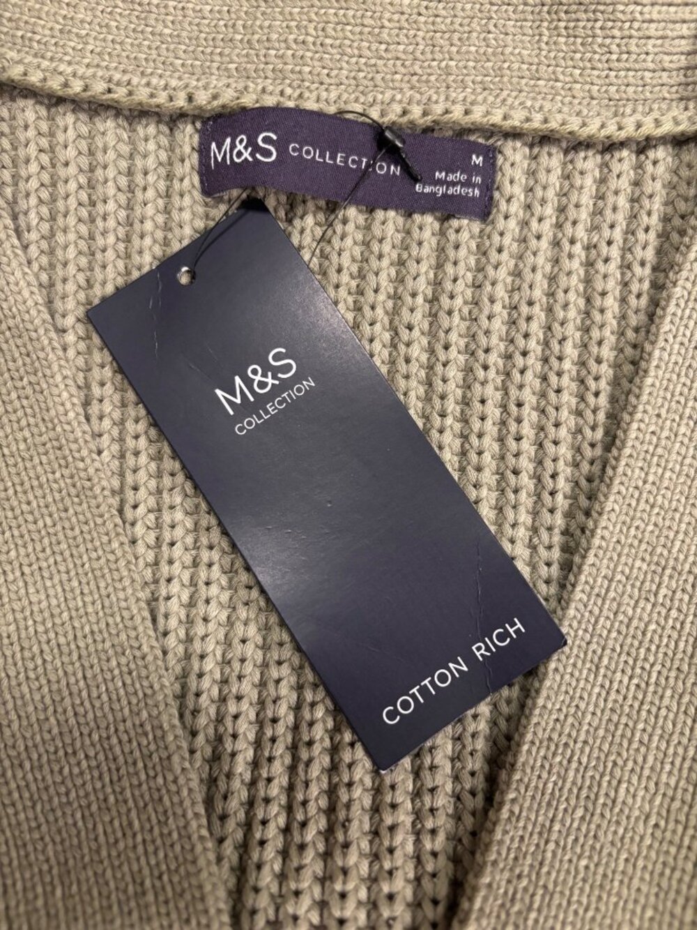 M&S Collection Cotton Rich Sweater Vest Medium Sage Green Button Front Knit Prep - Picture 7 of 11